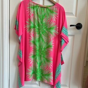 Lilly Pulitzer Small/Medium Vibrant Pink & Green Palm-Print Cover-Up